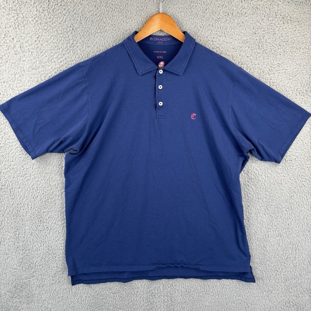 B. Draddy Golf Polo Mens XXL Blue Short Sleeve Preppy Stretch Casual USA